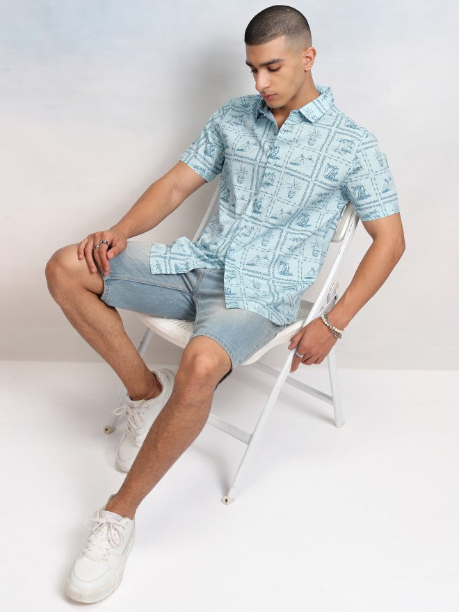 Highlander Men Blue Printed Regular Fit Casual Shirt - Blue - Image 2