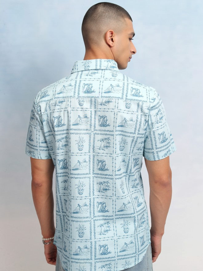 Highlander Men Blue Printed Regular Fit Casual Shirt - Blue - Image 3
