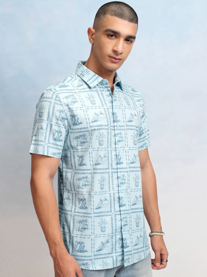 Highlander Men Blue Printed Regular Fit Casual Shirt - Blue - Image 6