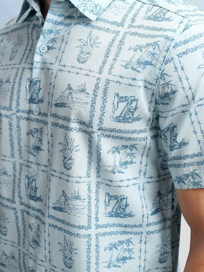 Highlander Men Blue Printed Regular Fit Casual Shirt - Blue - Image 7