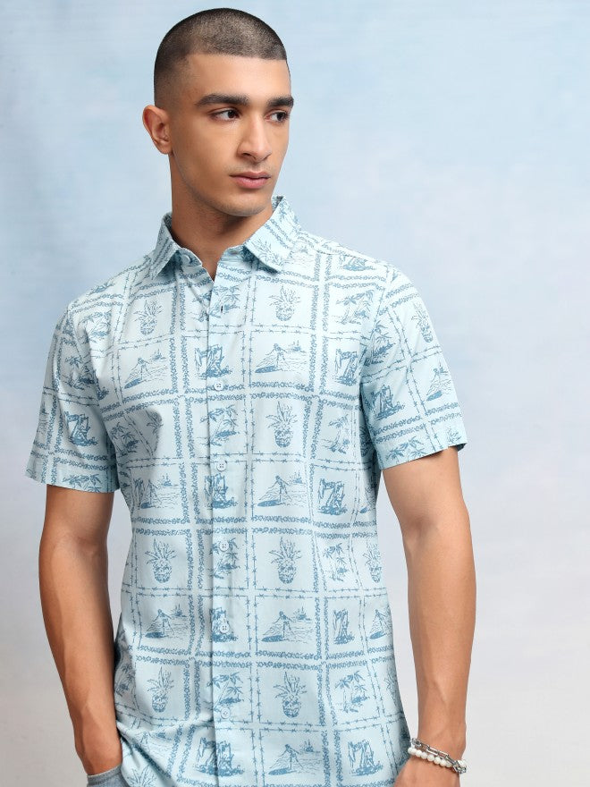 Highlander Men Blue Printed Regular Fit Casual Shirt - Blue - Image 8
