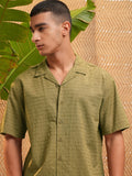 Highlander Men Green Textured Relaxed Fit Casual Shirt - Green - Image 1