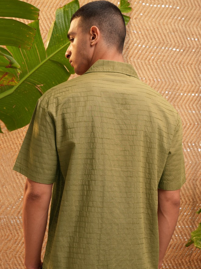 Highlander Men Green Textured Relaxed Fit Casual Shirt - Green - Image 3