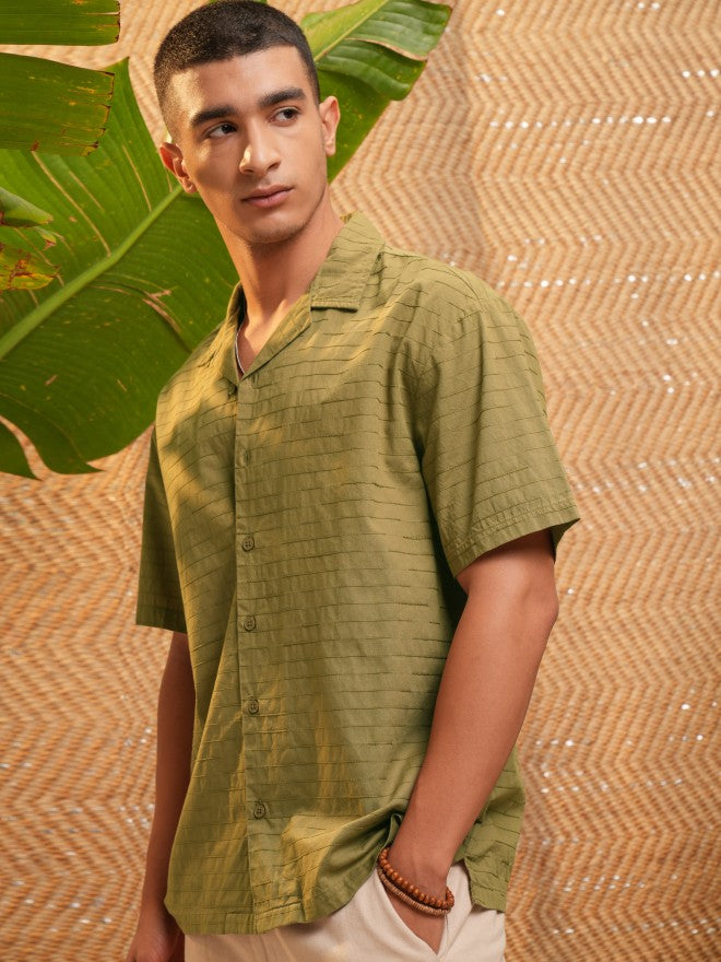 Highlander Men Green Textured Relaxed Fit Casual Shirt - Green - Image 4