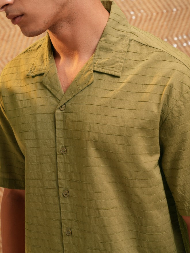Highlander Men Green Textured Relaxed Fit Casual Shirt - Green - Image 5