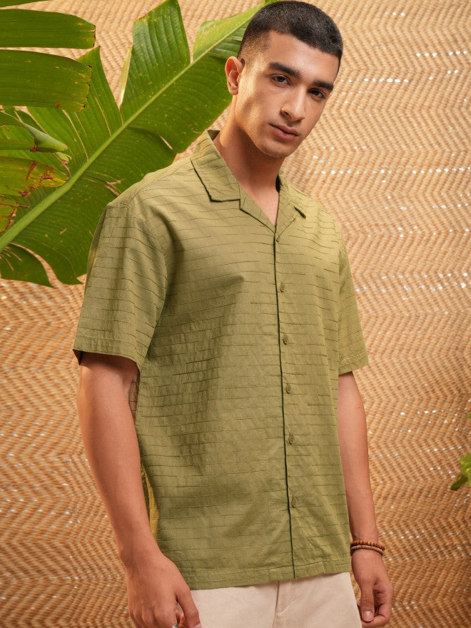 Highlander Men Green Textured Relaxed Fit Casual Shirt - Green - Image 6