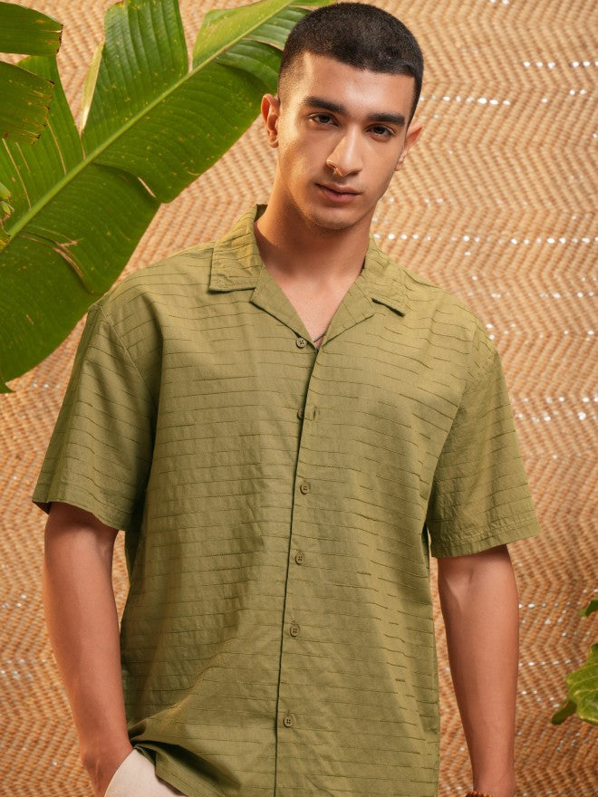 Highlander Men Green Textured Relaxed Fit Casual Shirt - Green - Image 7