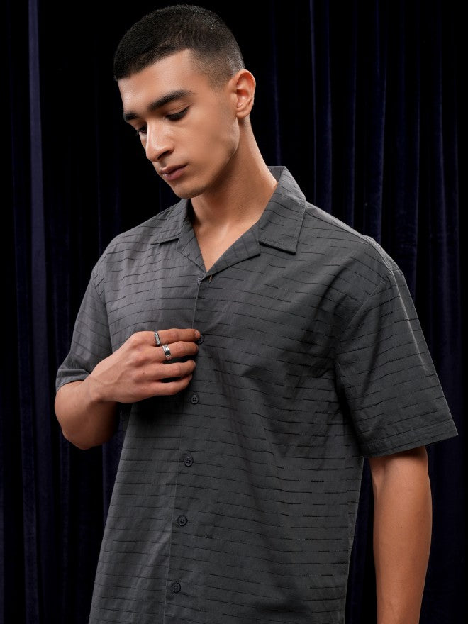 Highlander Men Grey Textured Relaxed Fit Casual Shirt - Grey - Image 4
