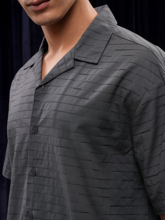 Highlander Men Grey Textured Relaxed Fit Casual Shirt - Grey - Image 5