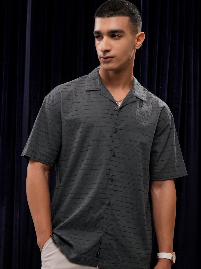 Highlander Men Grey Textured Relaxed Fit Casual Shirt - Grey - Image 7