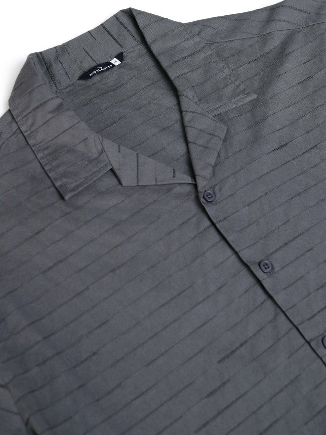 Highlander Men Grey Textured Relaxed Fit Casual Shirt - Grey - Image 8