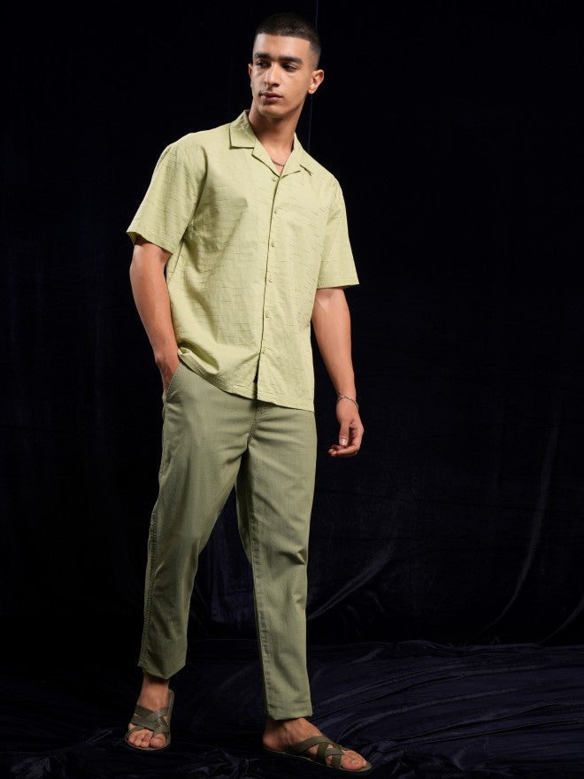 Highlander Green Textured Relaxed Fit Casual Shirt - Green - Image 2