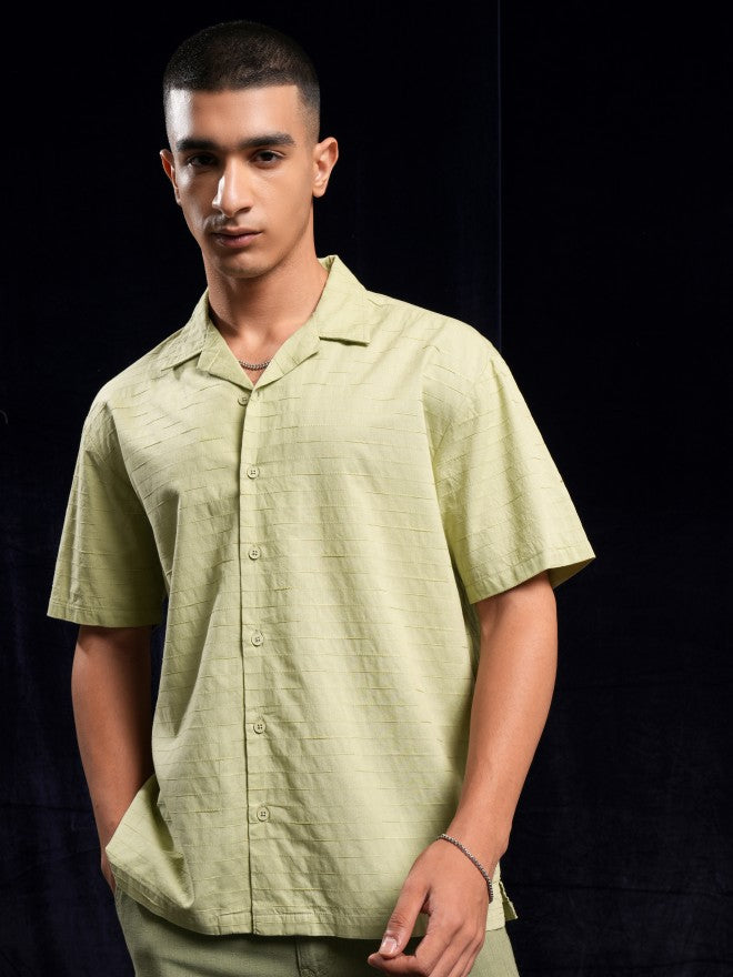 Highlander Green Textured Relaxed Fit Casual Shirt - Green - Image 4