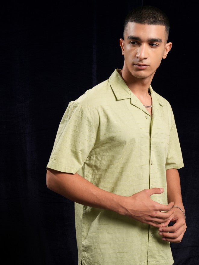 Highlander Green Textured Relaxed Fit Casual Shirt - Green - Image 6