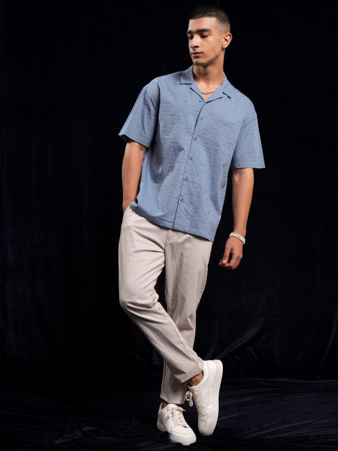 Highlander Men Blue Textured Relaxed Fit Casual Shirt - Blue - Image 2
