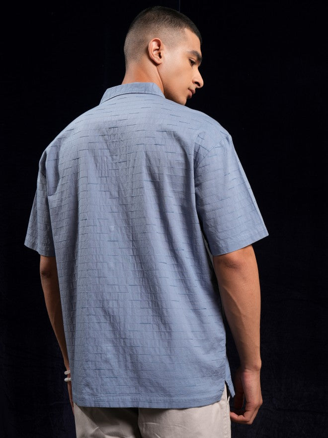 Highlander Men Blue Textured Relaxed Fit Casual Shirt - Blue - Image 3