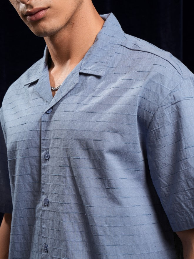 Highlander Men Blue Textured Relaxed Fit Casual Shirt - Blue - Image 5