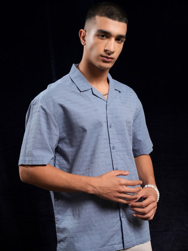 Highlander Men Blue Textured Relaxed Fit Casual Shirt - Blue - Image 6