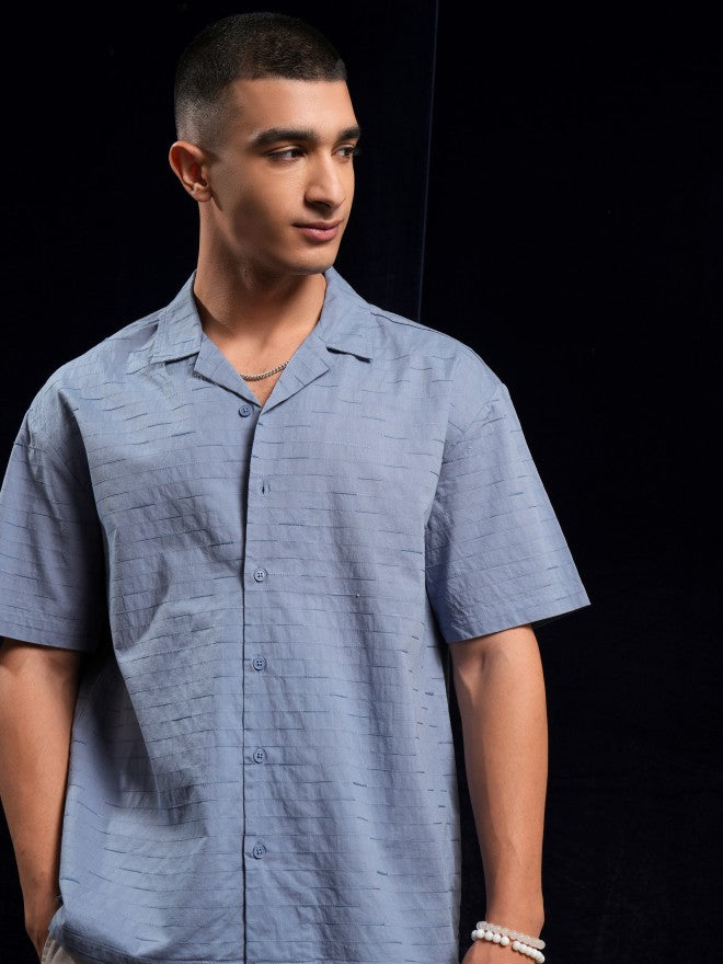 Highlander Men Blue Textured Relaxed Fit Casual Shirt - Blue - Image 7