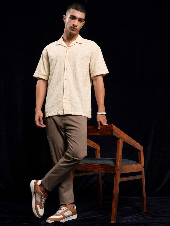 Highlander Men Cream Solid Relaxed Fit Casual Shirt - Cream - Image 2