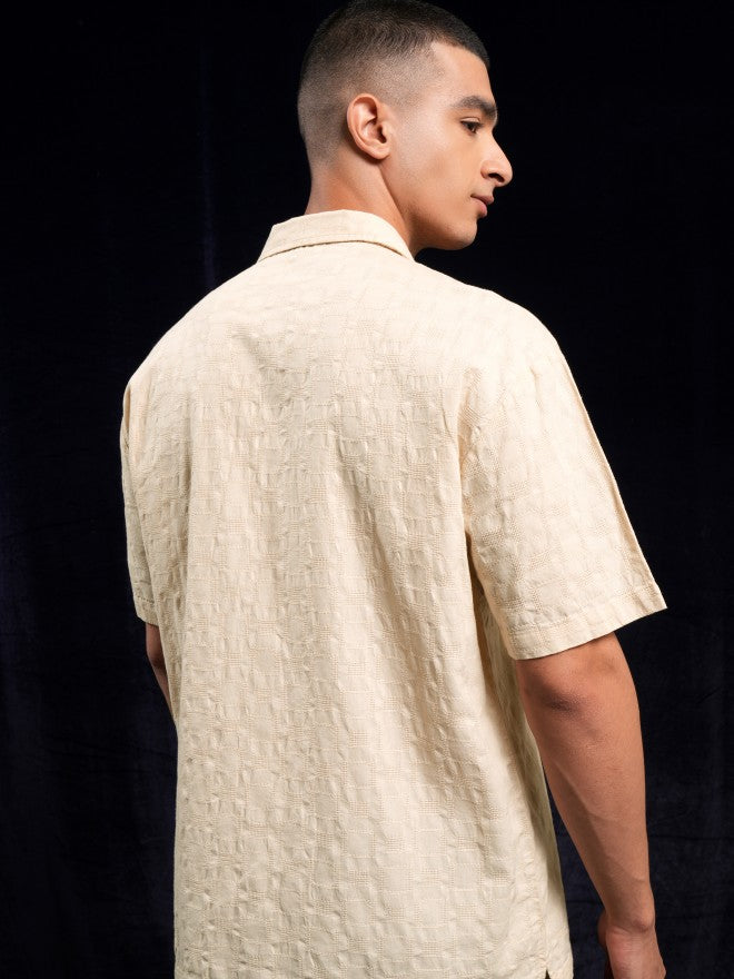 Highlander Men Cream Solid Relaxed Fit Casual Shirt - Cream - Image 3