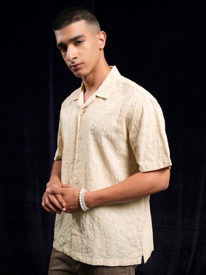 Highlander Men Cream Solid Relaxed Fit Casual Shirt - Cream - Image 4
