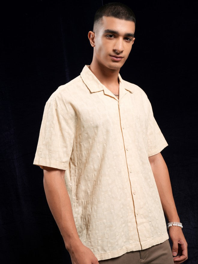 Highlander Men Cream Solid Relaxed Fit Casual Shirt - Cream - Image 6