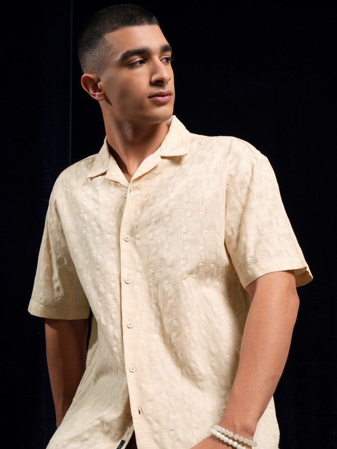 Highlander Men Cream Solid Relaxed Fit Casual Shirt - Cream - Image 7