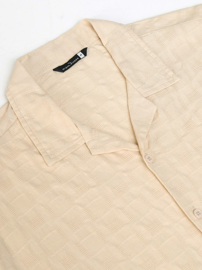 Highlander Men Cream Solid Relaxed Fit Casual Shirt - Cream - Image 8