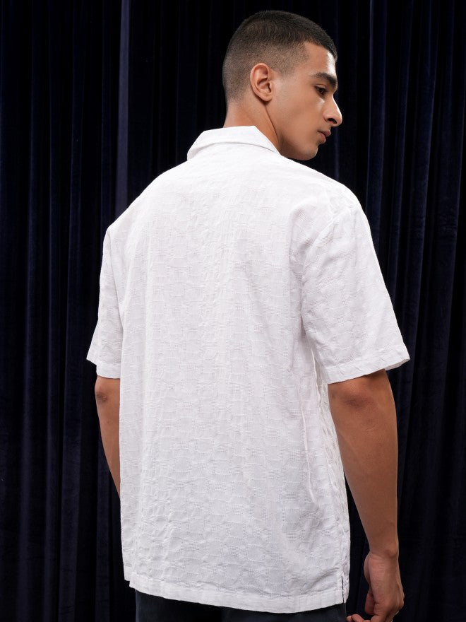Highlander Men White Self Design Relaxed Fit Casual Shirt - White - Image 3