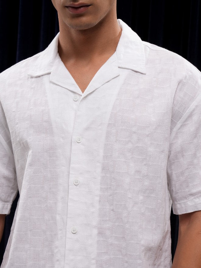 Highlander Men White Self Design Relaxed Fit Casual Shirt - White - Image 5
