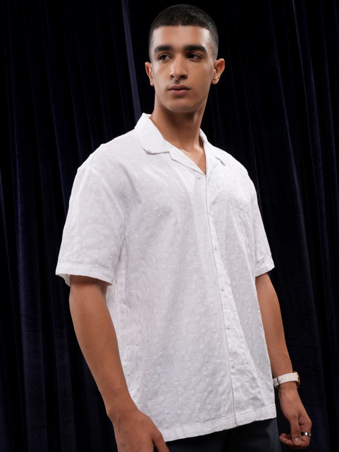 Highlander Men White Self Design Relaxed Fit Casual Shirt - White - Image 6