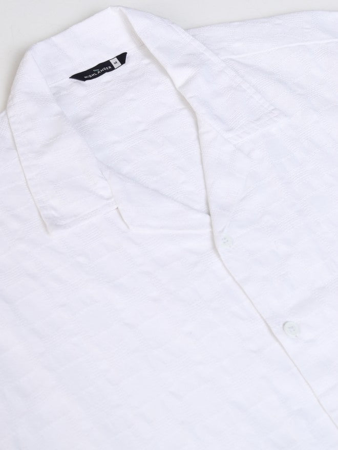 Highlander Men White Self Design Relaxed Fit Casual Shirt - White - Image 7