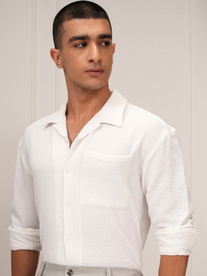 Highlander Men White Textured Relaxed Fit Casual Shirt - White - Image 1