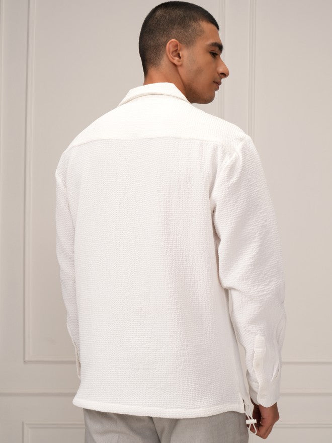 Highlander Men White Textured Relaxed Fit Casual Shirt - White - Image 3