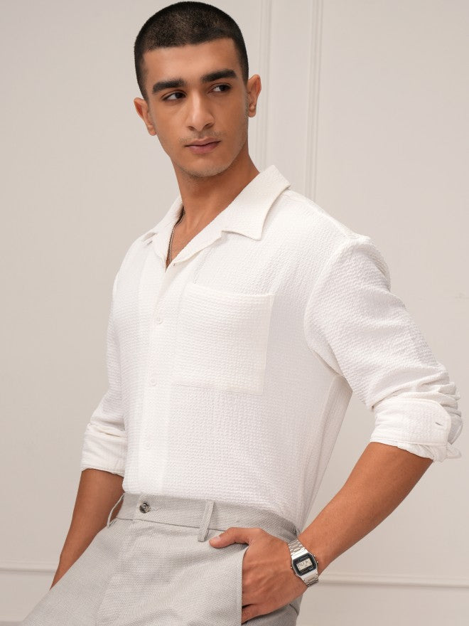 Highlander Men White Textured Relaxed Fit Casual Shirt - White - Image 4