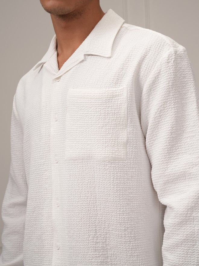 Highlander Men White Textured Relaxed Fit Casual Shirt - White - Image 5