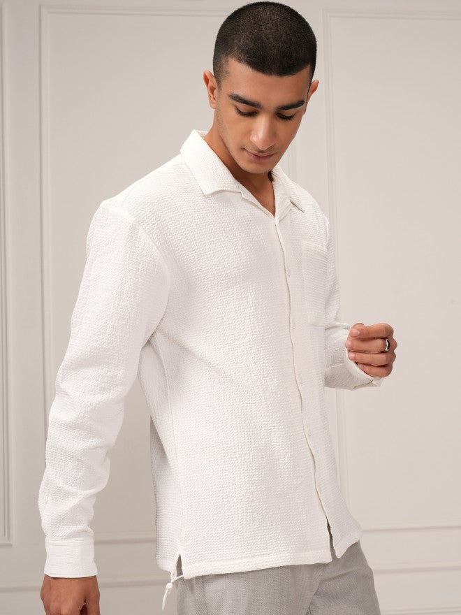 Highlander Men White Textured Relaxed Fit Casual Shirt - White - Image 6