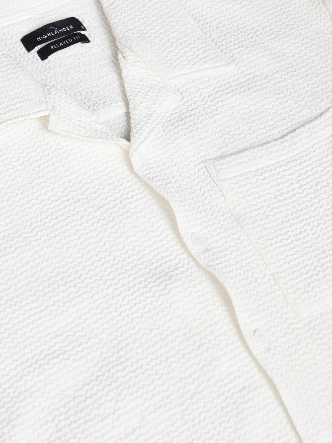 Highlander Men White Textured Relaxed Fit Casual Shirt - White - Image 7