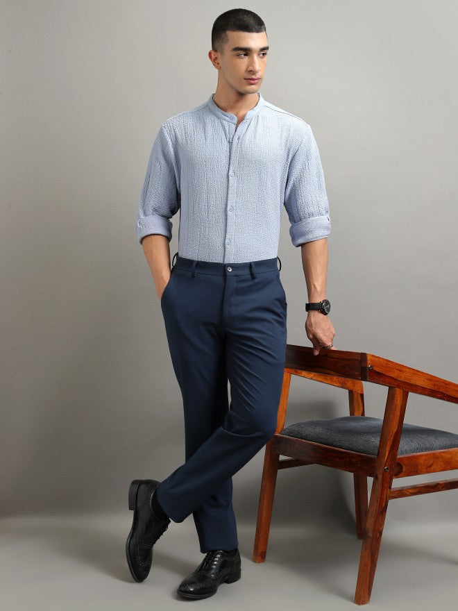 Highlander Men Blue Textured Regular Fit Casual Shirt - Blue - Image 2