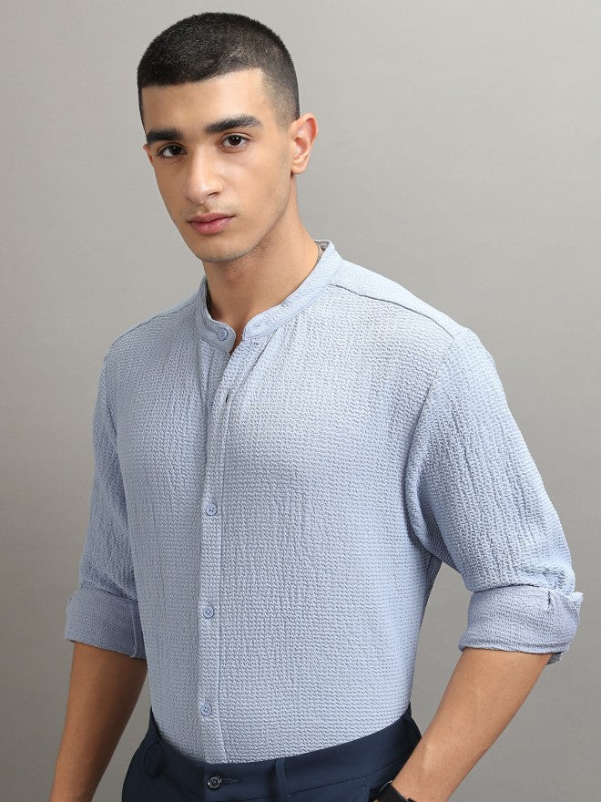 Highlander Men Blue Textured Regular Fit Casual Shirt - Blue - Image 4