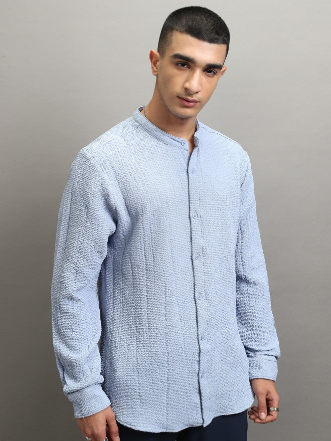 Highlander Men Blue Textured Regular Fit Casual Shirt - Blue - Image 6