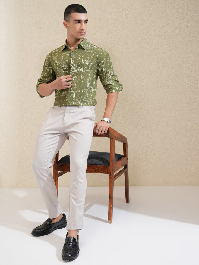 Highlander Men Olive Printed Relaxed Fit Casual Shirt - Olive - Image 2