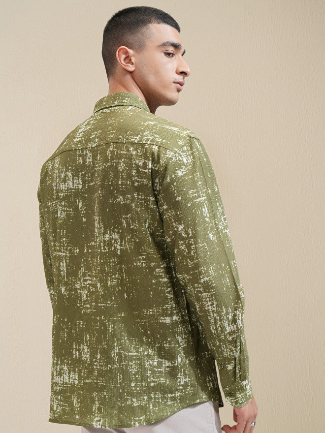 Highlander Men Olive Printed Relaxed Fit Casual Shirt - Olive - Image 3