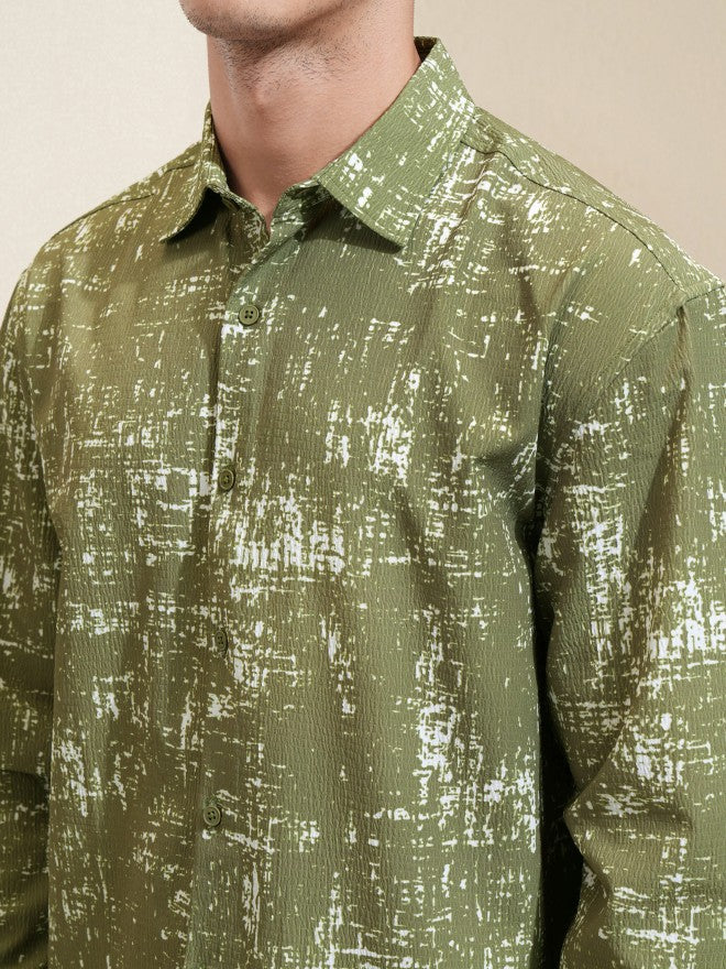 Highlander Men Olive Printed Relaxed Fit Casual Shirt - Olive - Image 5