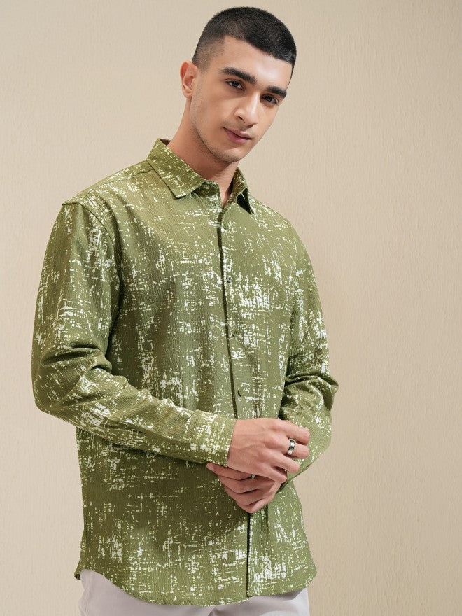 Highlander Men Olive Printed Relaxed Fit Casual Shirt - Olive - Image 6