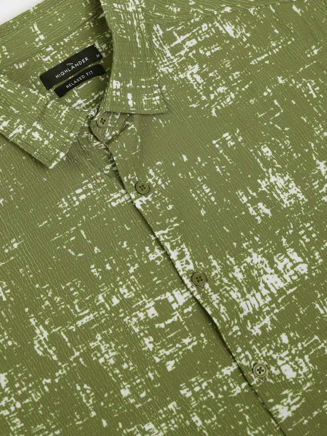 Highlander Men Olive Printed Relaxed Fit Casual Shirt - Olive - Image 7