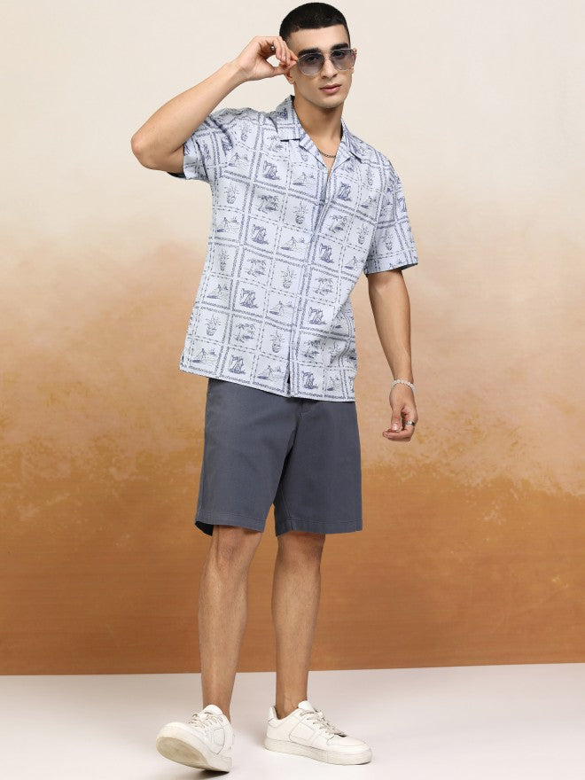 Highlander Men Blue Printed Relaxed Fit Casual Shirt - Blue - Image 2