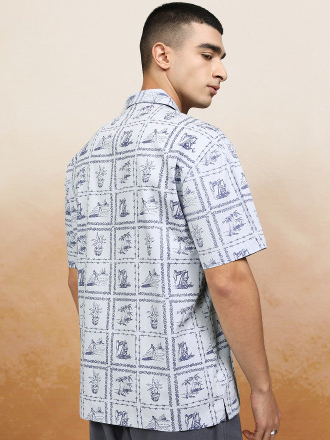 Highlander Men Blue Printed Relaxed Fit Casual Shirt - Blue - Image 3