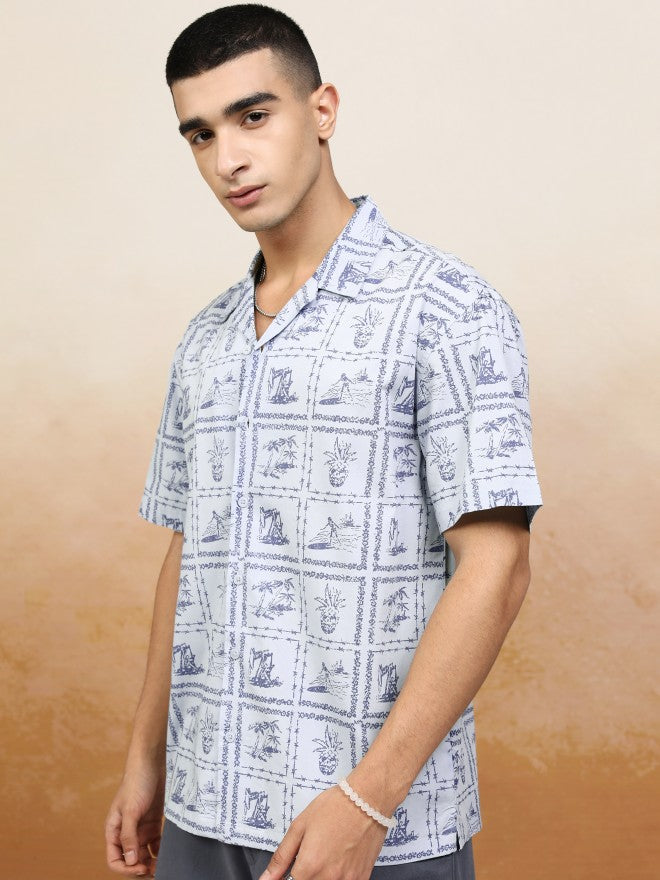 Highlander Men Blue Printed Relaxed Fit Casual Shirt - Blue - Image 4